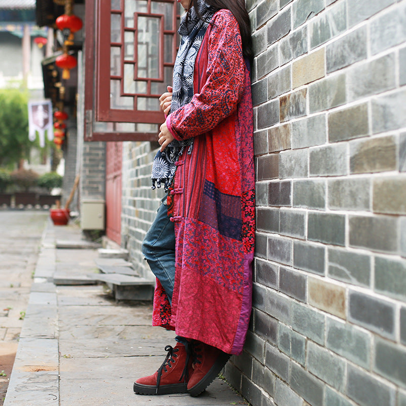 Vintage Chinoiserie Kontrastjacke aus Baumwolle und Leinen