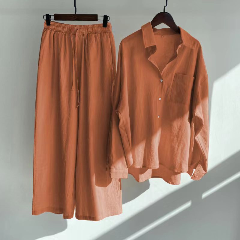 Liva | Summer Cotton and Linen Shirt Outfit with High-Waist Loose Trousers