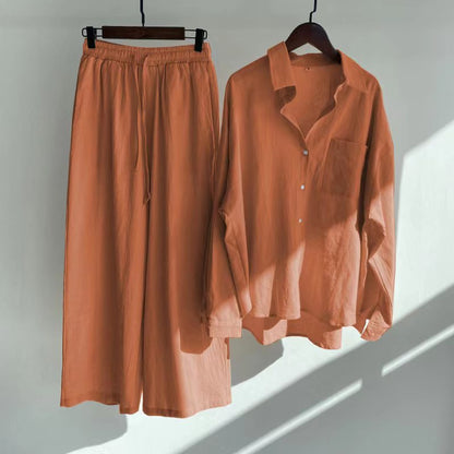 Liva | Summer Cotton and Linen Shirt Outfit with High-Waist Loose Trousers