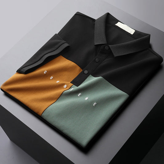 Men’s Colourblock Ice Silk Polo Shirt – Casual Cool Lapel Tee