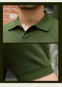 Men’s Retro Ribbed Knit Polo Short Sleeve Shirt