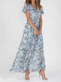 Xanthe | Floral Ruffle V-Neck A-Line Dress – Summer Beach Style