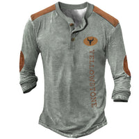 Men’s Long Sleeve Henley T-Shirt – Polyester Casual Patch Tee