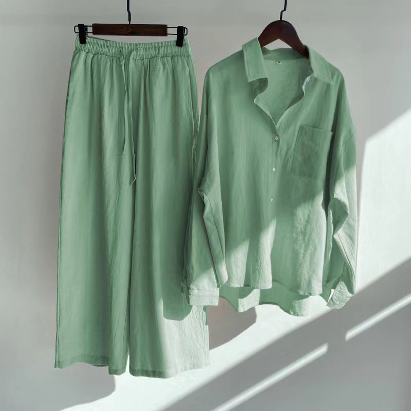 Liva | Summer Cotton and Linen Shirt Outfit with High-Waist Loose Trousers