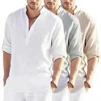 BreezeFit | Men's Cotton Linen Long Sleeve Stand Collar Shirt
