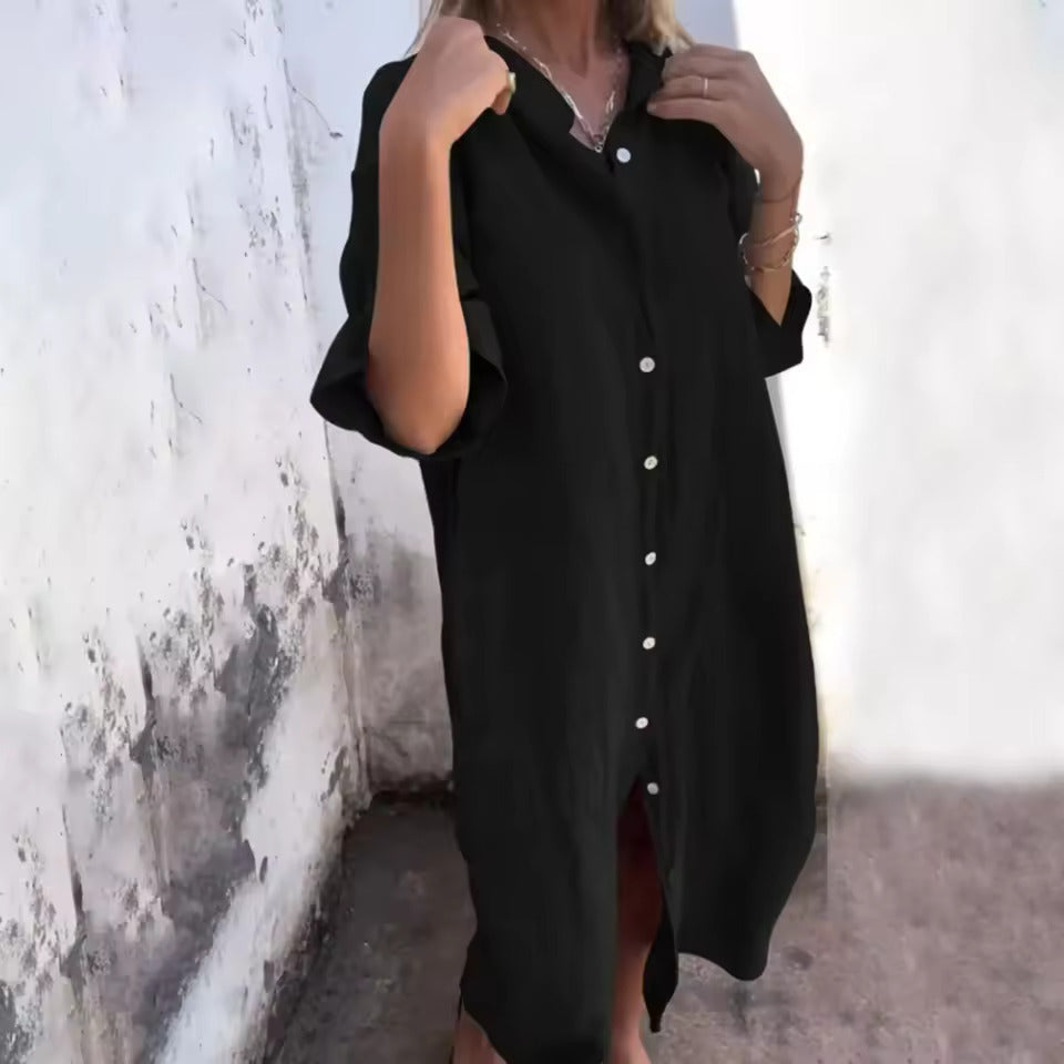 Mia | Women's Casual Cotton Linen Shirt Dress