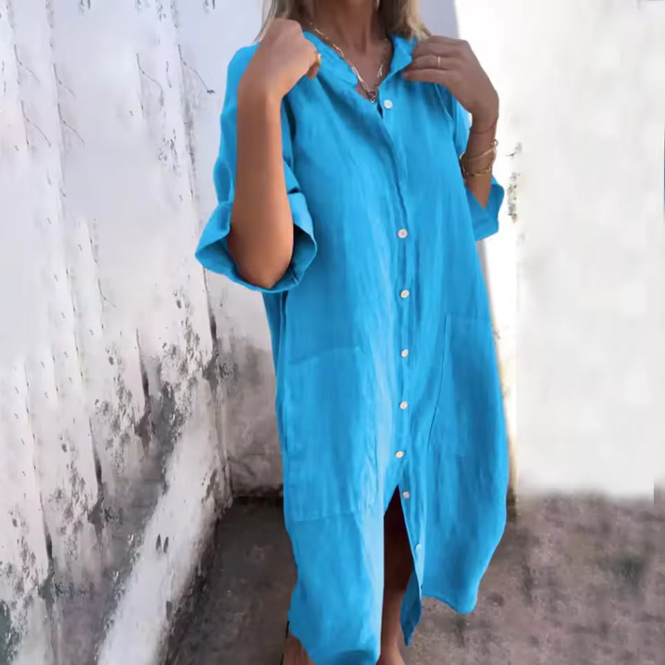 Mia | Women's Casual Cotton Linen Shirt Dress