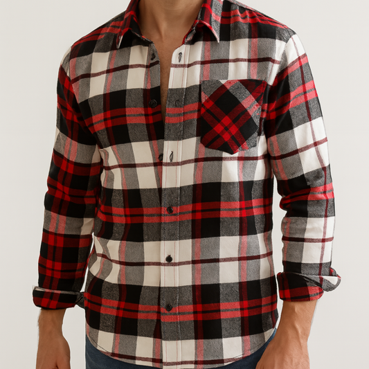 Caleb | Brushed Cotton Long Sleeve Plaid Shirt