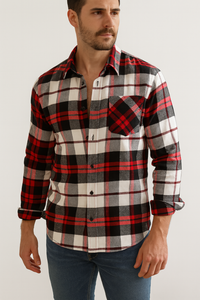 Caleb | Brushed Cotton Long Sleeve Plaid Shirt