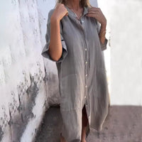 Mia | Women's Casual Cotton Linen Shirt Dress