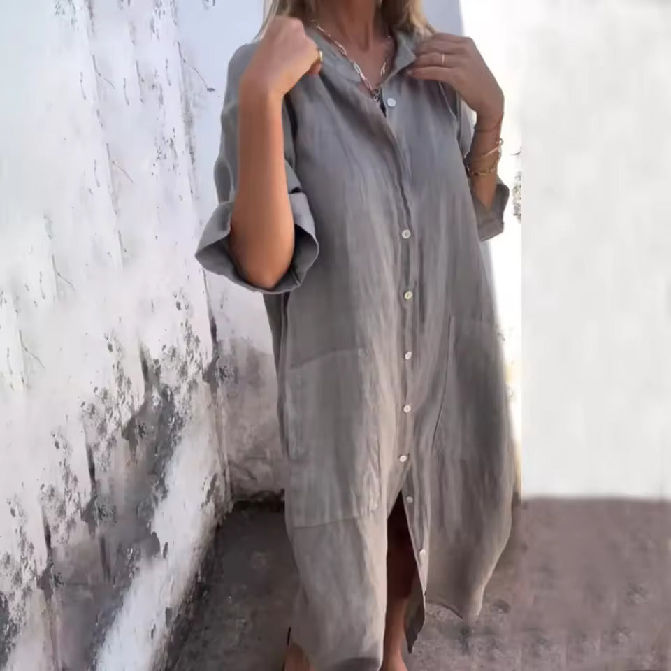 Mia | Women's Casual Cotton Linen Shirt Dress