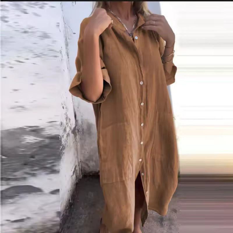 Mia | Women's Casual Cotton Linen Shirt Dress
