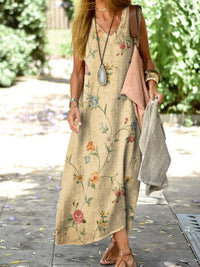 Asta | Sleeveless Cotton V-Neck Printed Summer Dress