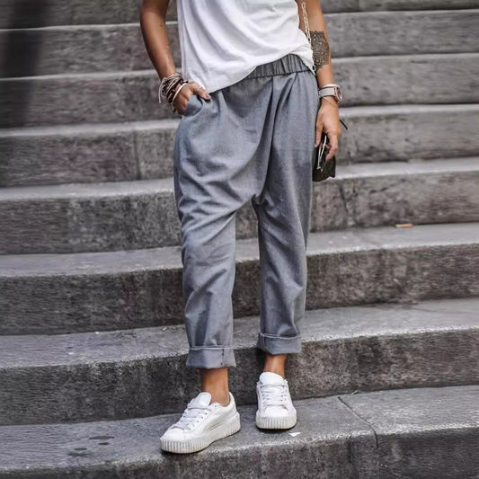 Women's Casual High Waist Harem Pants with Pockets – Street Style