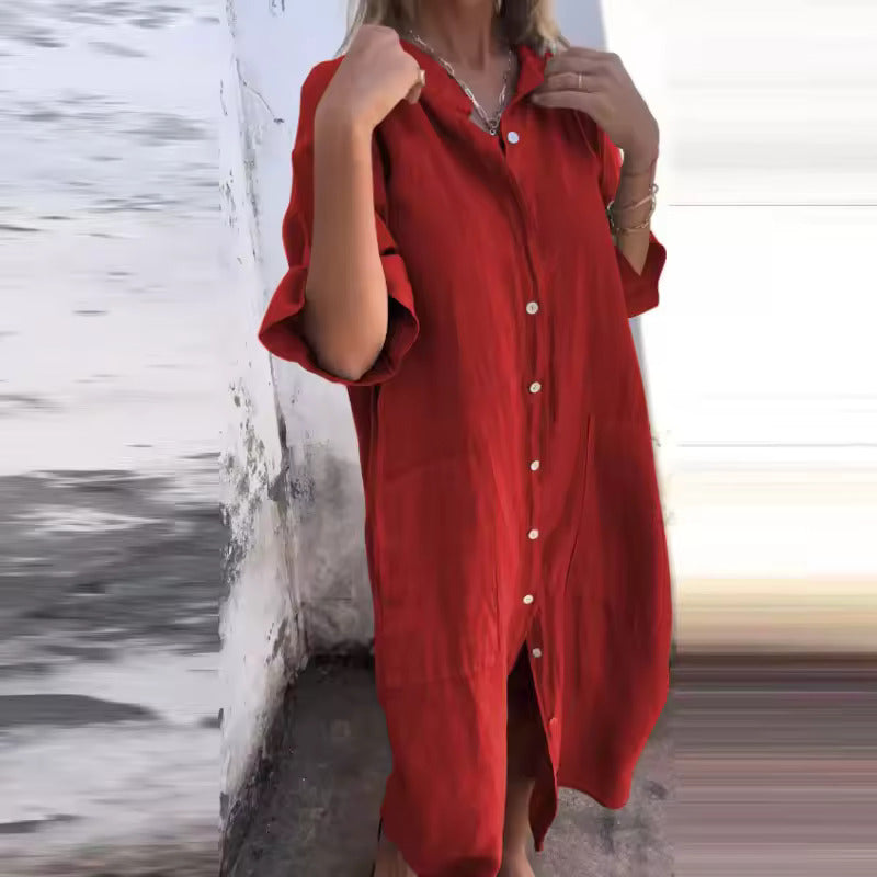 Mia | Women's Casual Cotton Linen Shirt Dress