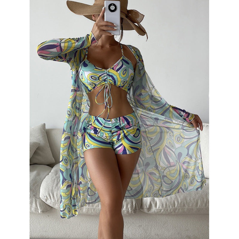 SunSplash High-Waist Three-Piece Swimsuit Set