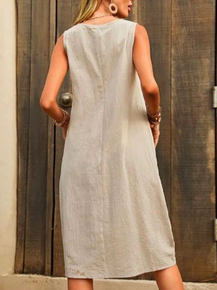 Matilda | Sleeveless Cotton-Linen Summer Dress with Pockets