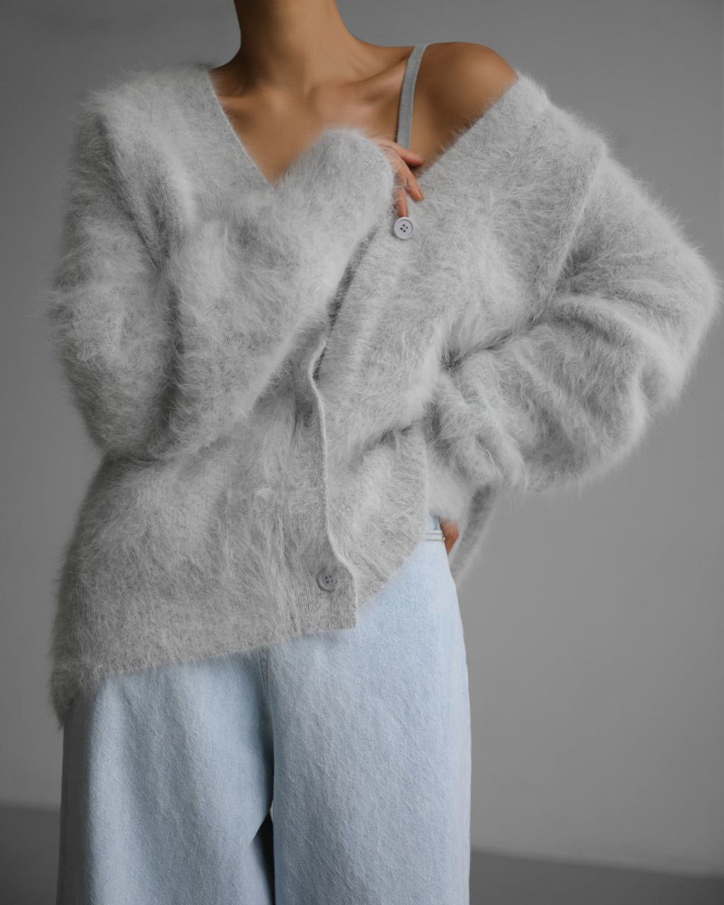 Loose V-neck Button Cardigan Fall Winter Single Breasted Knitted Sweater Top