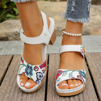 Women's Floral High Heel Velcro Sandals – Casual PU Comfort