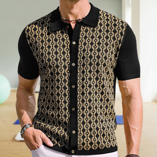 Men’s Tencel Jacquard Polo Shirt | Short Sleeve Summer Cardigan