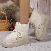 Fashion Lace-up Snow Boots Winter Flat Thick-soled Height-enhancing Cotton