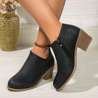Chunky Heel Round Toe Ankle Boots With Side Zipper Design Fall Winter Short Boots