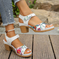 Women's Floral High Heel Velcro Sandals – Casual PU Comfort