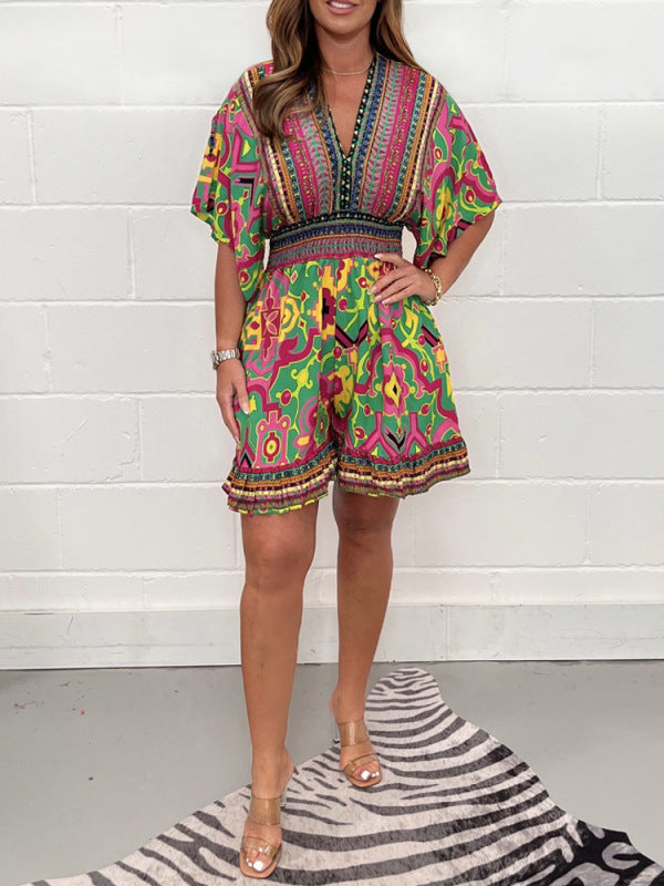 Sierra | Printed V-Neck Wide-Leg Jumpsuit