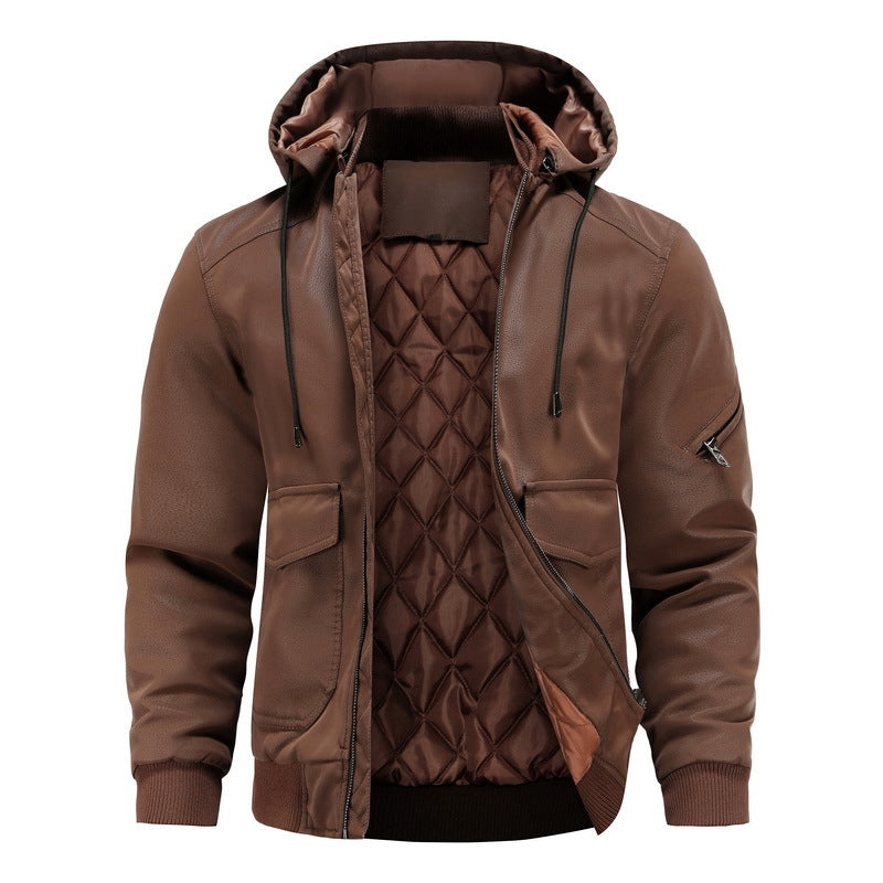 UrbanEdge Hooded Leather Jacket