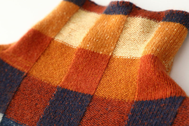 Lena | Checkerboard High Neck Wool-Look Sweater