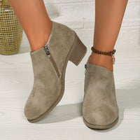 Chunky Heel Round Toe Ankle Boots With Side Zipper Design Fall Winter Short Boots