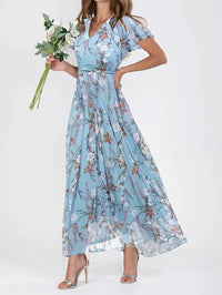 Xanthe | Floral Ruffle V-Neck A-Line Dress – Summer Beach Style