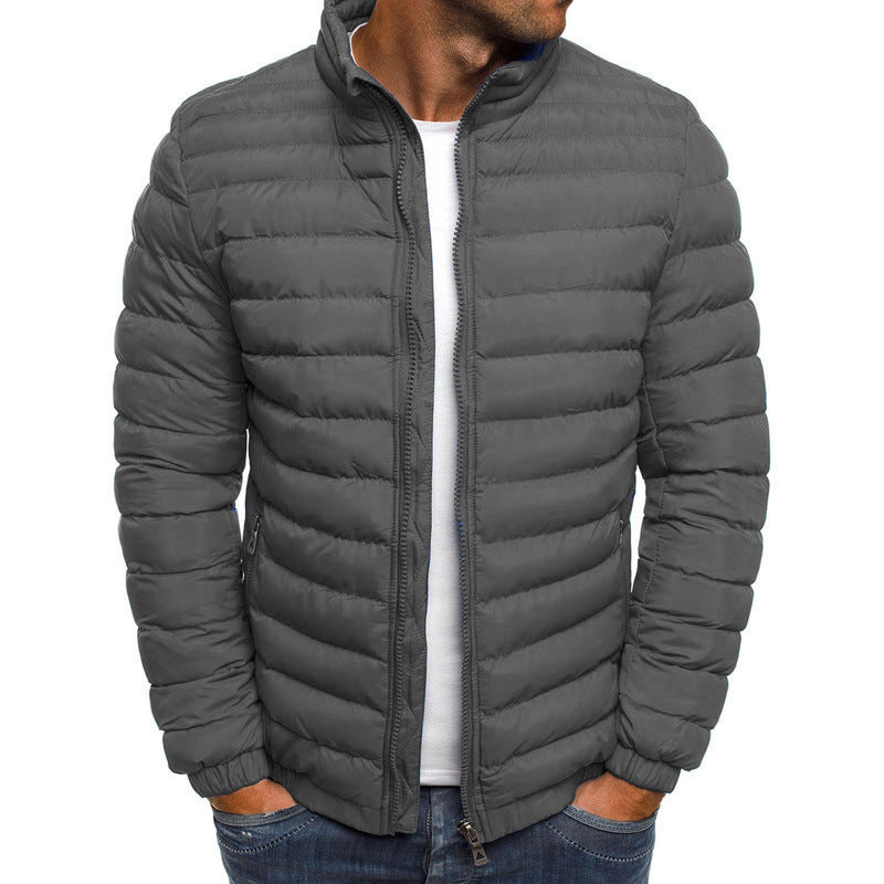 Herrenjacke mit Reißverschluss, einfarbig, lange Ärmel, Taschen, kältebeständig, Herbst, dicker, mit Baumwolle gefütterter Mantel für den Außenbereich