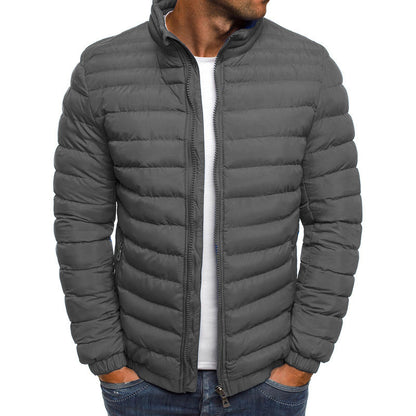 Herrenjacke mit Reißverschluss, einfarbig, lange Ärmel, Taschen, kältebeständig, Herbst, dicker, mit Baumwolle gefütterter Mantel für den Außenbereich