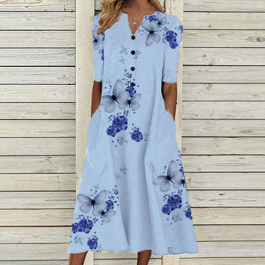 Agnese | Floral Butterfly V-Neck Midi Dress for Women