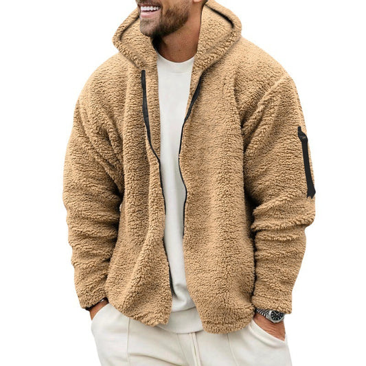 Plüsch-Kapuzenjacke für Herren, Herbst und Winter, Fleece, doppelseitig tragbar, warmer Mantel mit Reißverschluss, lockere Freizeitjacke, Outdoor-Kleidung