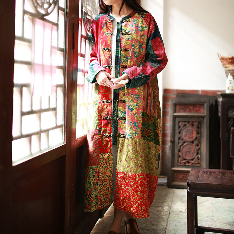 Vintage Chinoiserie Kontrastjacke aus Baumwolle und Leinen