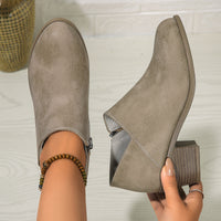 Chunky Heel Round Toe Ankle Boots With Side Zipper Design Fall Winter Short Boots
