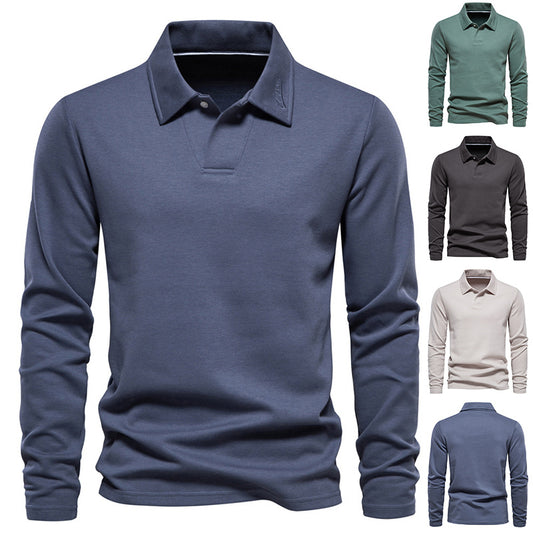 Lässiges, einfarbiges, langärmeliges Poloshirt für Herren mit Revers