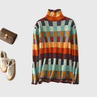 Lena | Checkerboard High Neck Wool-Look Sweater