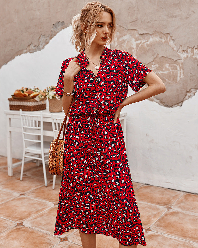 Stella | High-Waist Wave Point Short Sleeve Shirt Dress
