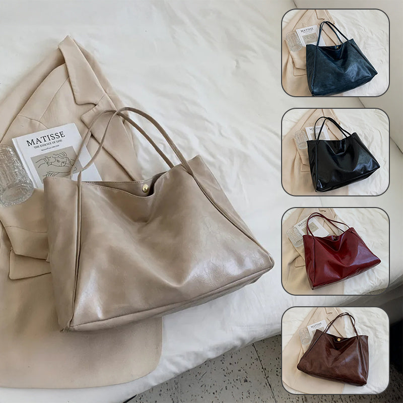 Large Capacity Soft Leather Shoulder Bag Retro Casual Handbag