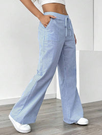 Women's Wide Leg Striped Pants with Pockets – Casual Loose Fit
