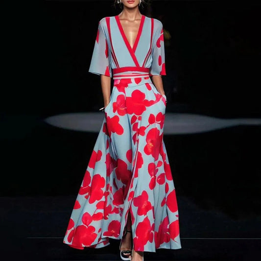 Victoria | Floral V-Neck Long Dress for Women