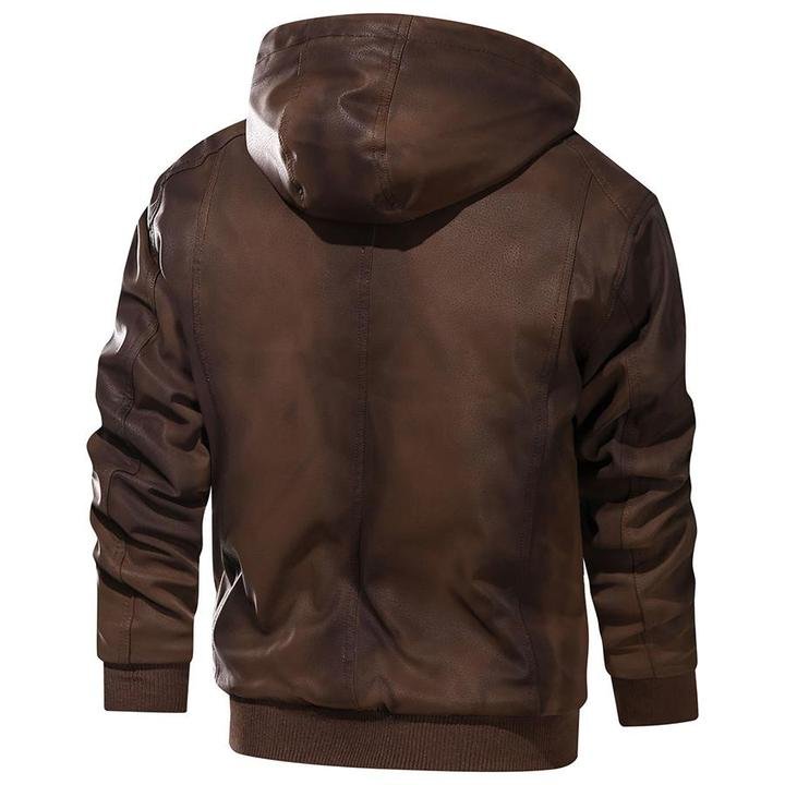 UrbanEdge Hooded Leather Jacket
