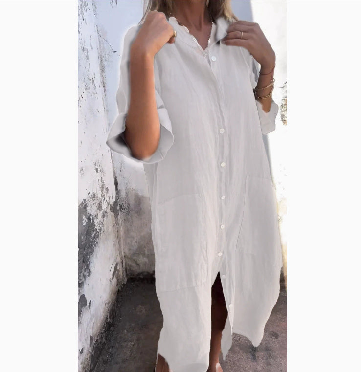 Mia | Women's Casual Cotton Linen Shirt Dress