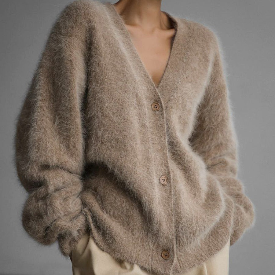Loose V-neck Button Cardigan Fall Winter Single Breasted Knitted Sweater Top