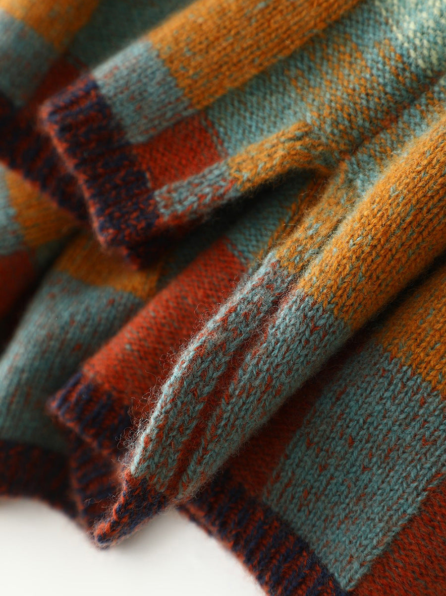 Lena | Checkerboard High Neck Wool-Look Sweater
