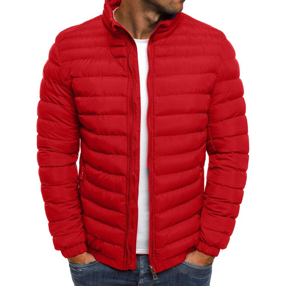 Herrenjacke mit Reißverschluss, einfarbig, lange Ärmel, Taschen, kältebeständig, Herbst, dicker, mit Baumwolle gefütterter Mantel für den Außenbereich