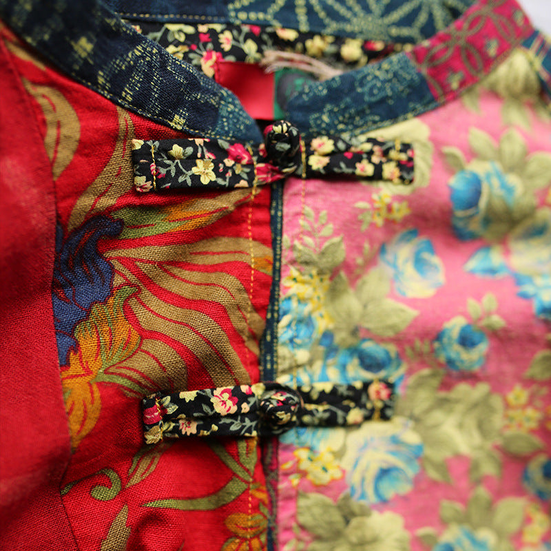 Vintage Chinoiserie Kontrastjacke aus Baumwolle und Leinen